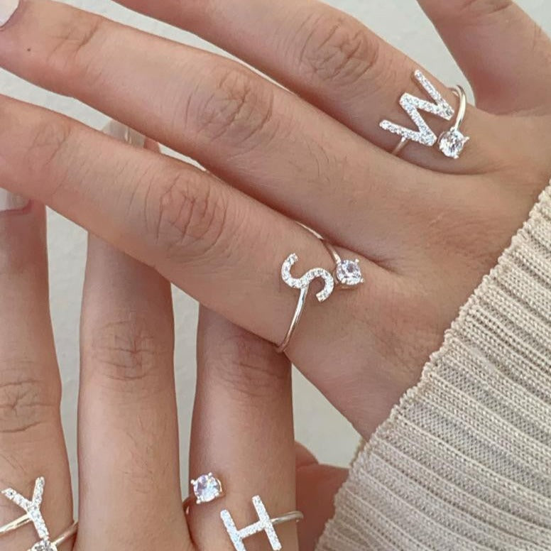 Zirkonia Bogstav Sterling Sølv Ring