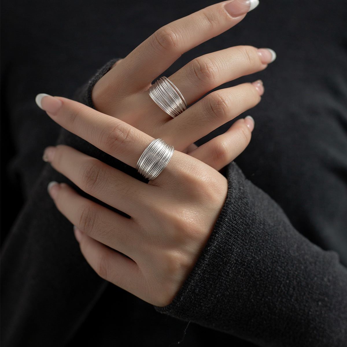Flerskikts Linie Sterling Sølv Ring