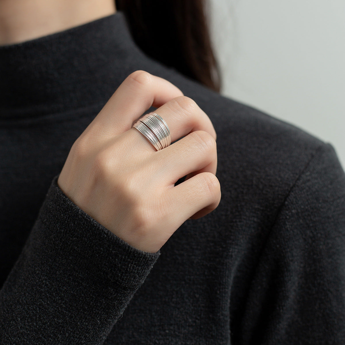 Flerskikts Linie Sterling Sølv Ring