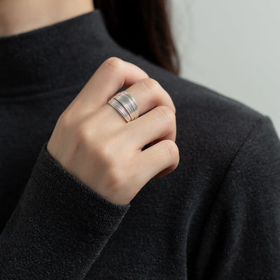 Flerskikts Linie Sterling Sølv Ring