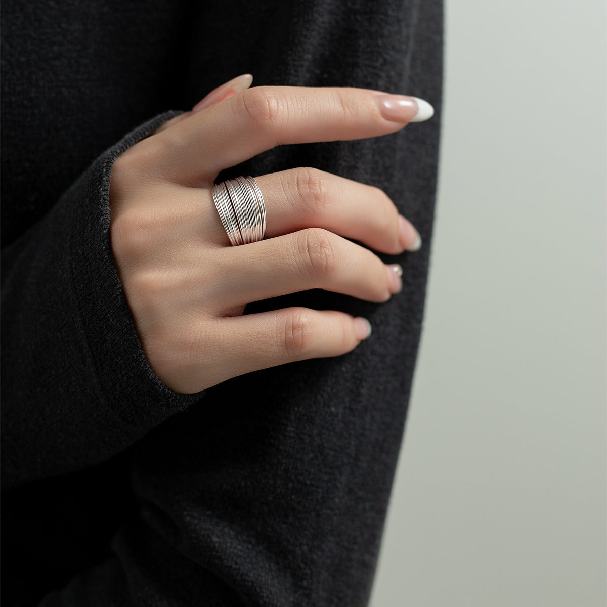 Flerskikts Linie Sterling Sølv Ring