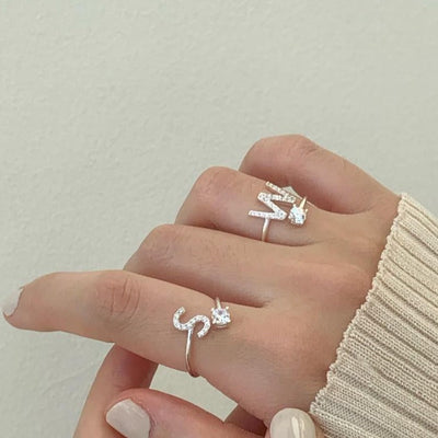 Zirkonia Bogstav Sterling Sølv Ring