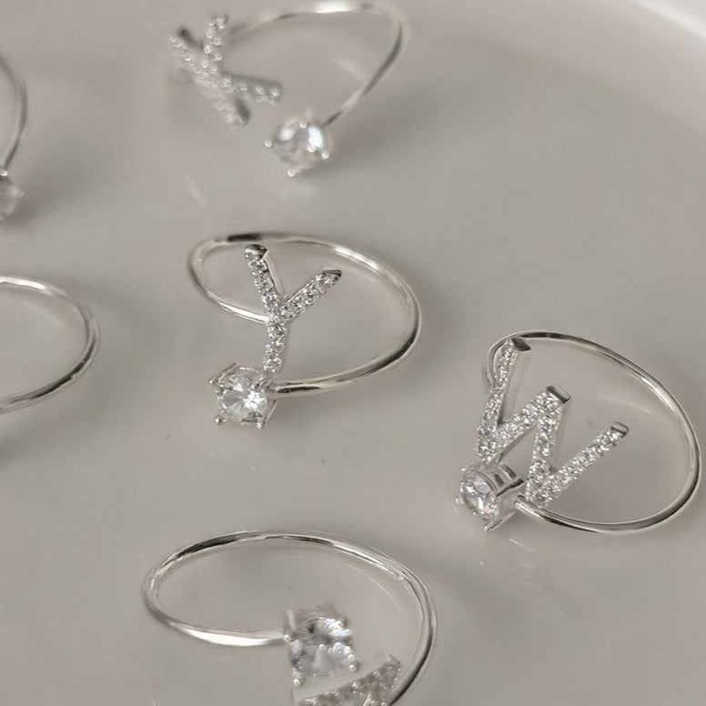 Zirkonia Bogstav Sterling Sølv Ring