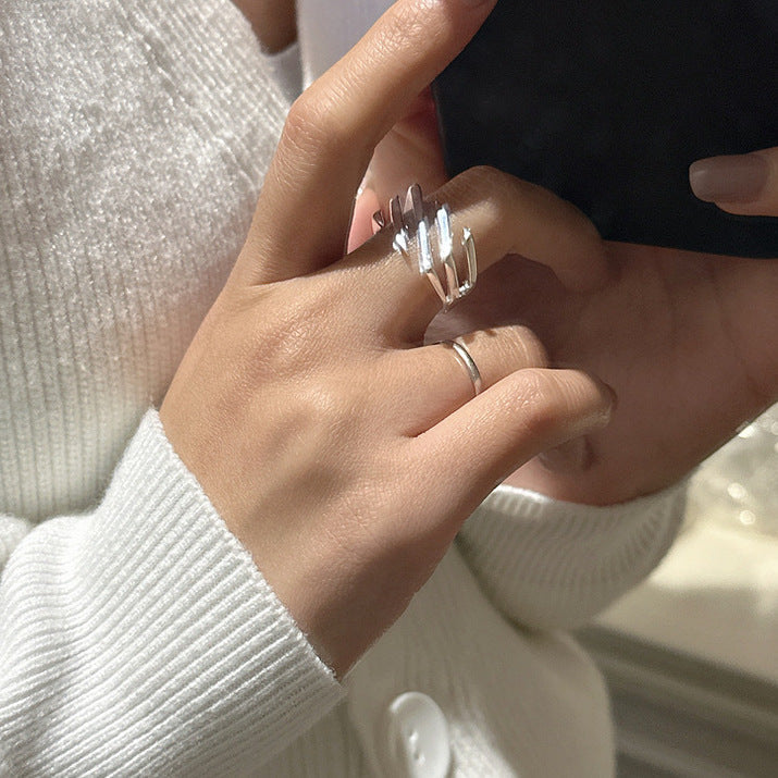 Sølvlagdelt Twill justerbar ring