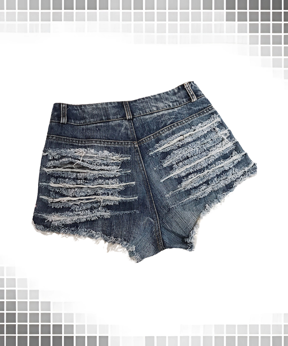 Kort En Denim Revnet Med Høj Talje
