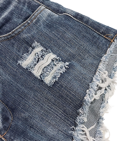 Kort En Denim Revnet Med Høj Talje