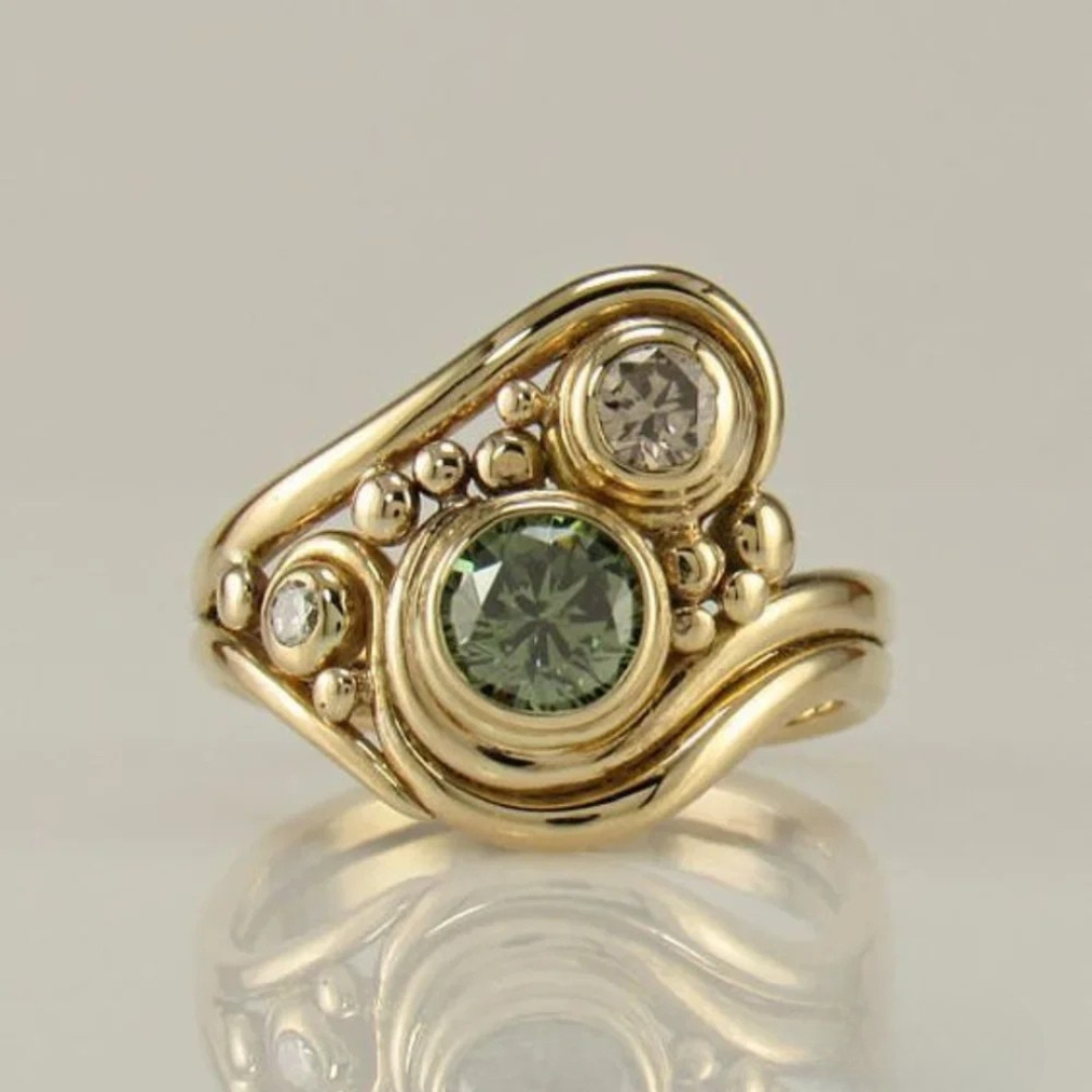 Gul Grøn Zirkonia Ring