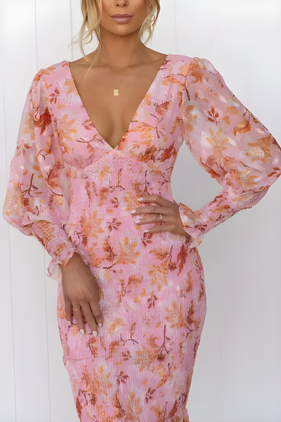 Robe Amilia Med V-udskæring & Puffede Ærmer