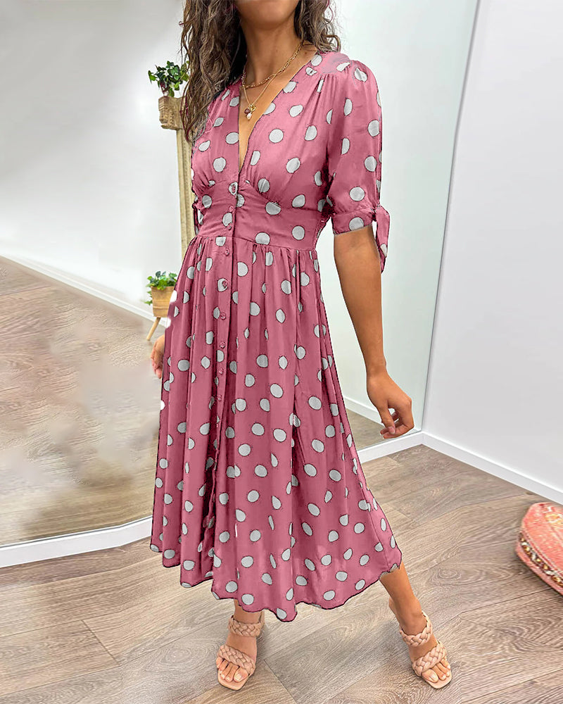 Priscilla Midi Kjole med Dots og Knapper
