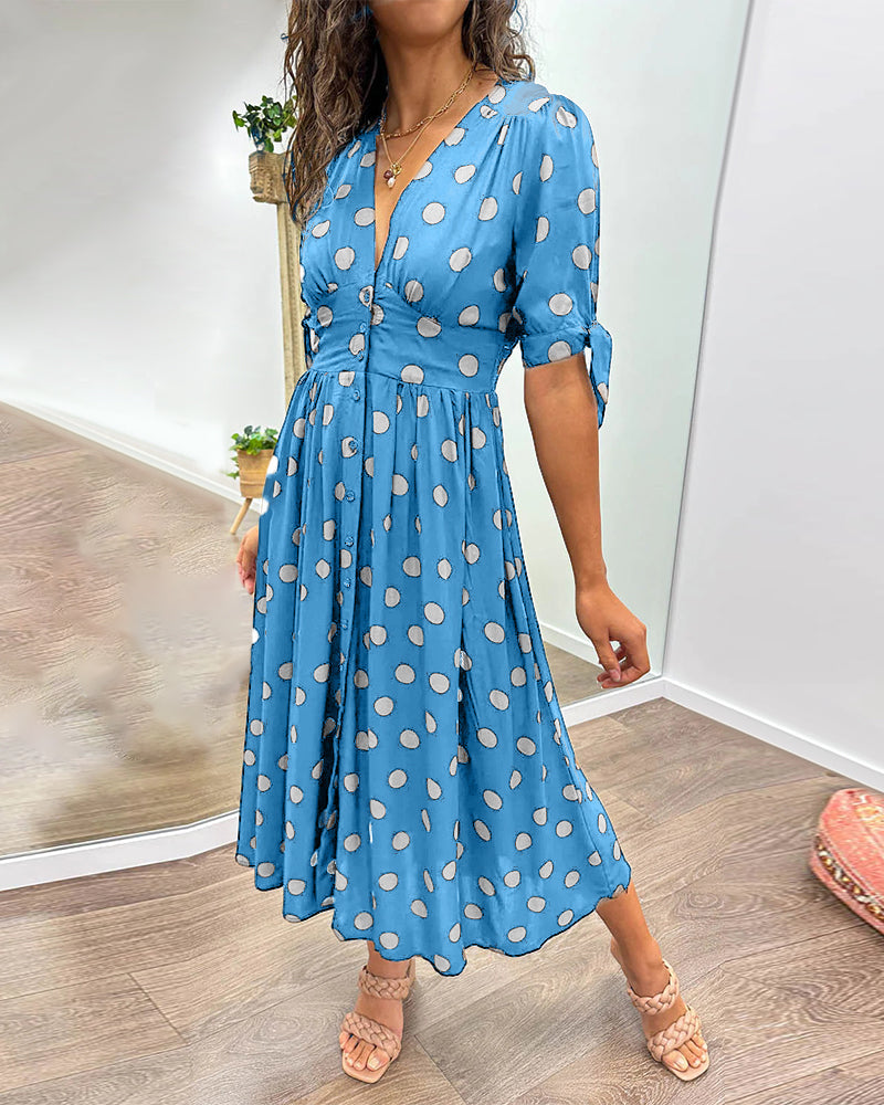 Priscilla Midi Kjole med Dots og Knapper