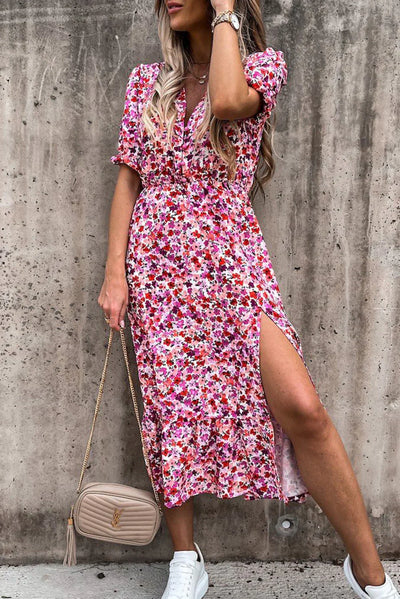 Maxi kjole Rosea Floral med V-udskæring