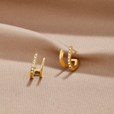 Krystal Øreringe med Kløftformet Indfatning | 18k Guld