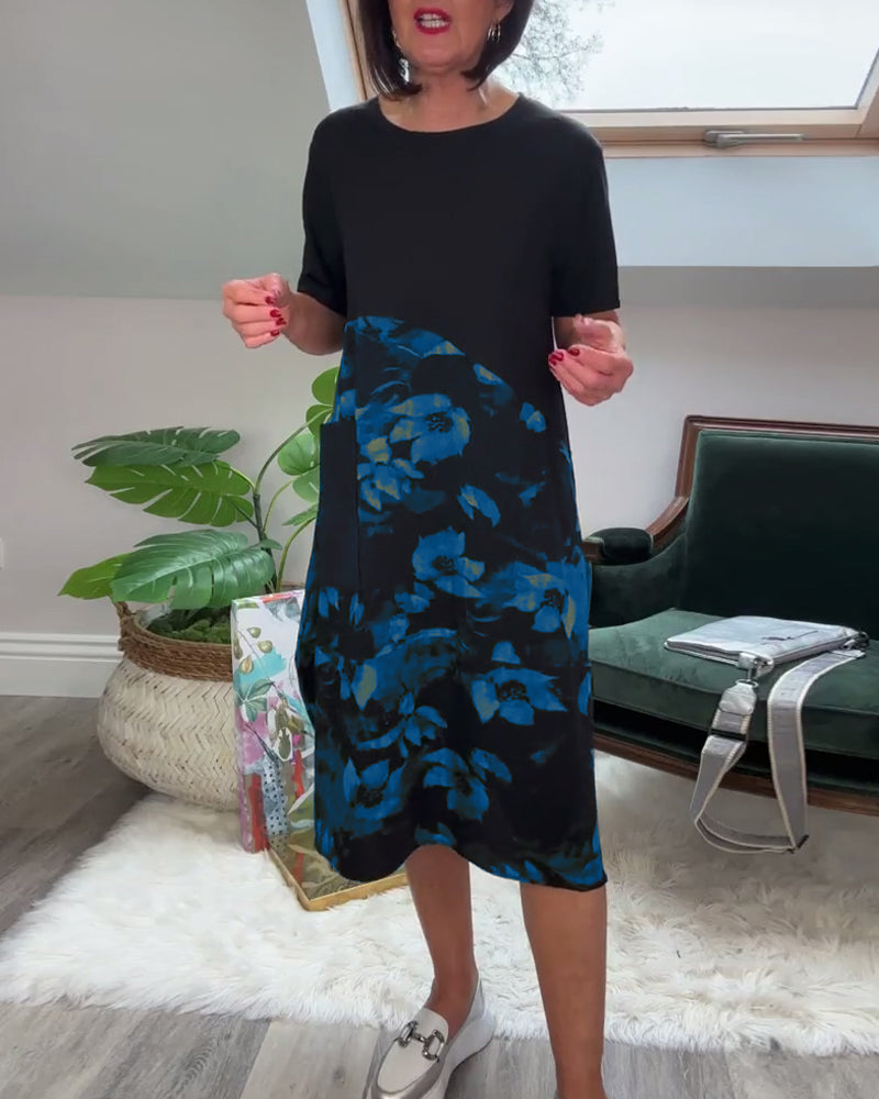 Patchworkkjole med Rund Halsudskæring og Blomsterprint