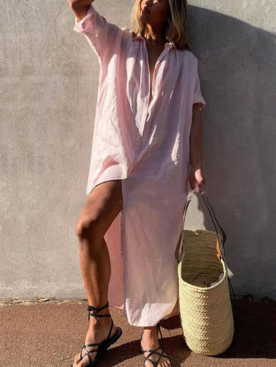 Elize | Minimalistisk Maxi Skjortekjole med Knapper