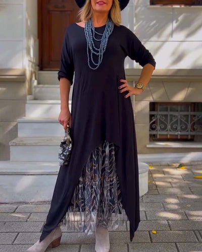 Bettina | Asymmetrisk Kjole med Leopard-Tyll Skørt
