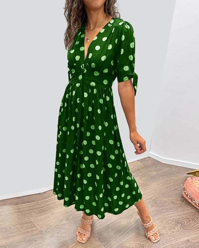 Priscilla Midi Kjole med Dots og Knapper
