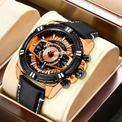 Luksus Kvarts Chronograph Militær Sport Læder Ur