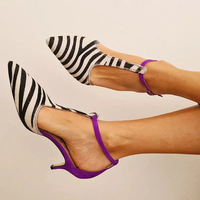 Marion | Slingback-pumps med zebramønster og farvet hæl