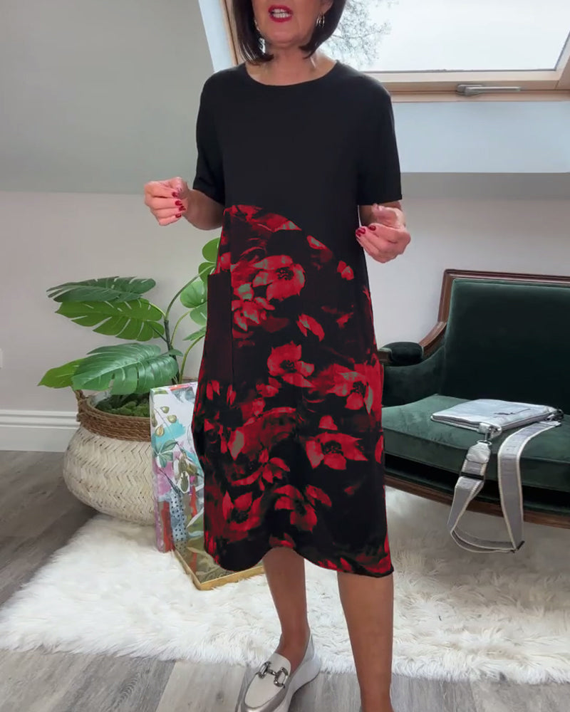 Patchworkkjole med Rund Halsudskæring og Blomsterprint