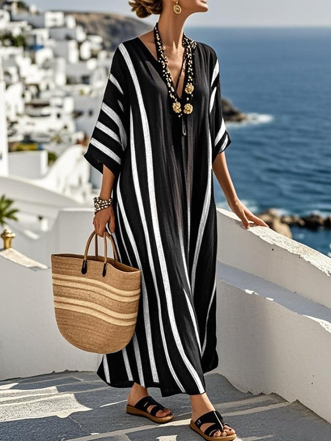 Noor | Stribet Midi Kjole