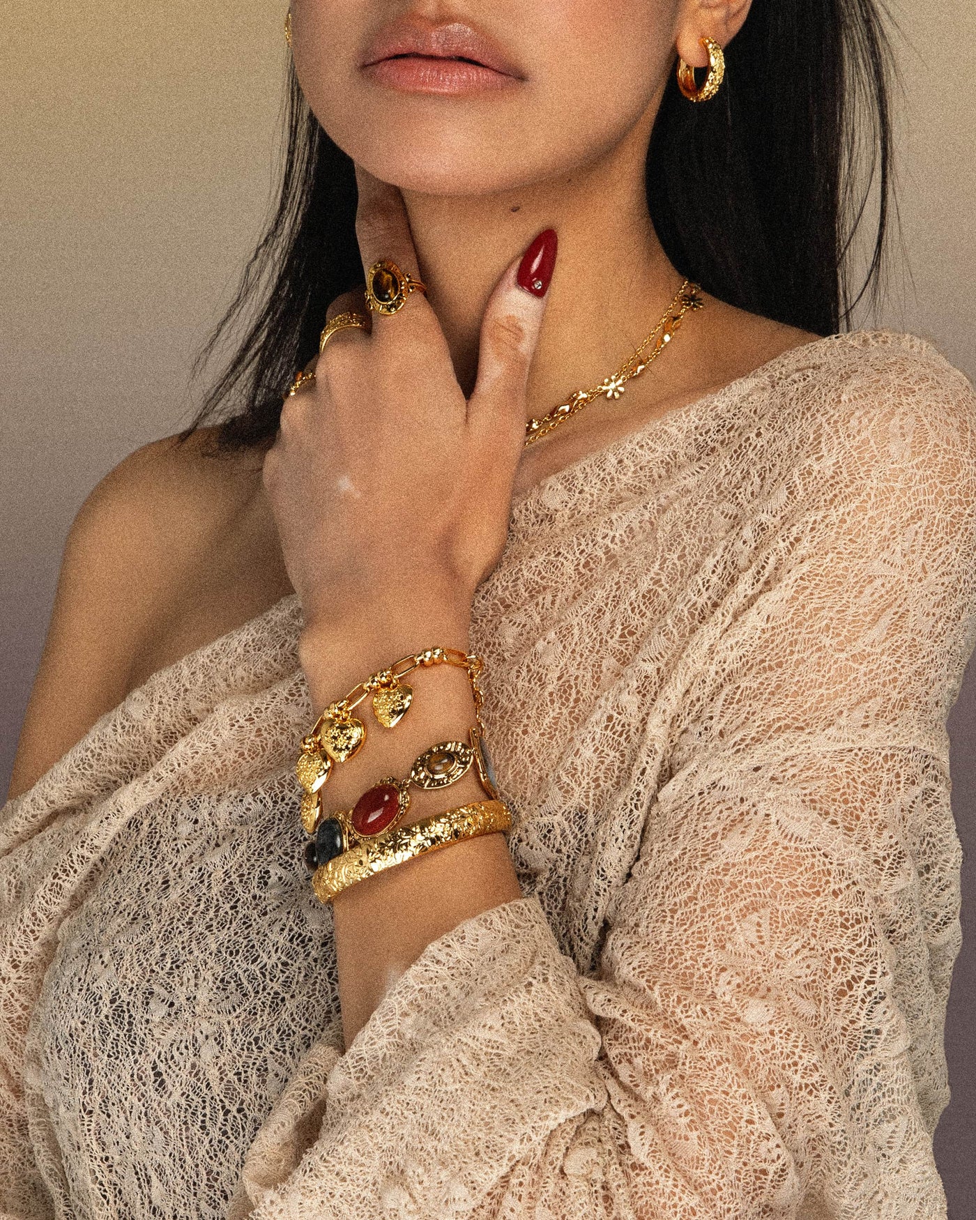 Guld Athena Armbånd og Ring Sæt
