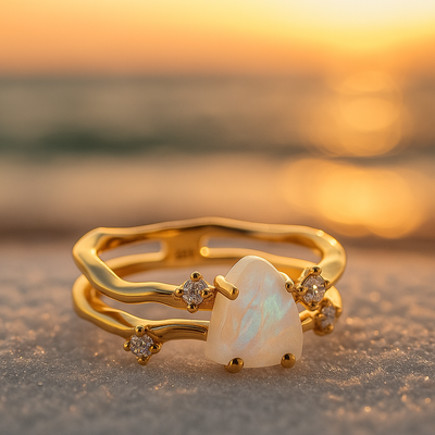 Alba di Mare | Guld ring med månesten og 925 sølv