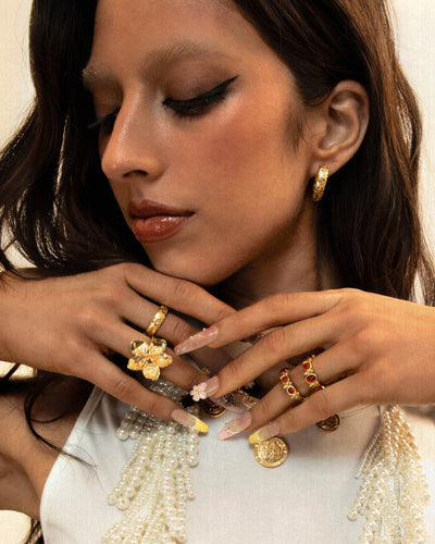 Guld Tekstureret Blomster Ring