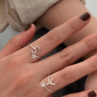 Zirkonia Bogstav Sterling Sølv Ring