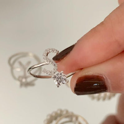 Zirkonia Bogstav Sterling Sølv Ring