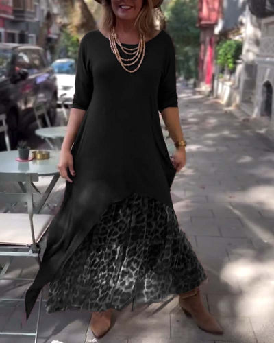 Bettina | Asymmetrisk Kjole med Leopard-Tyll Skørt