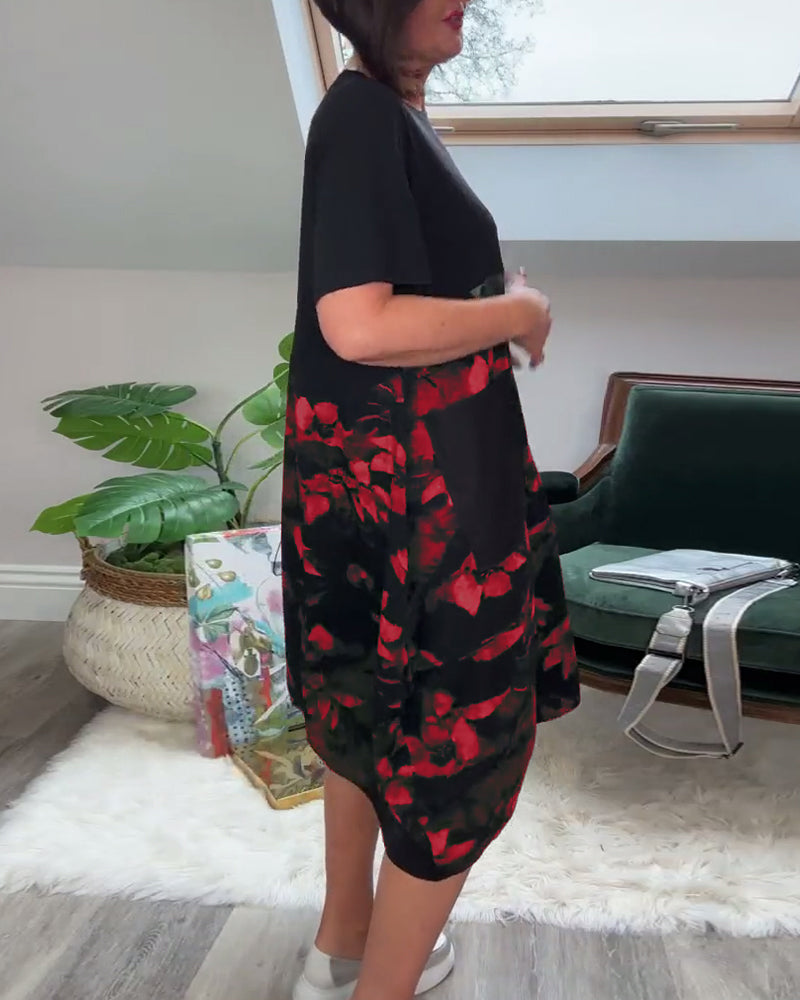 Patchworkkjole med Rund Halsudskæring og Blomsterprint
