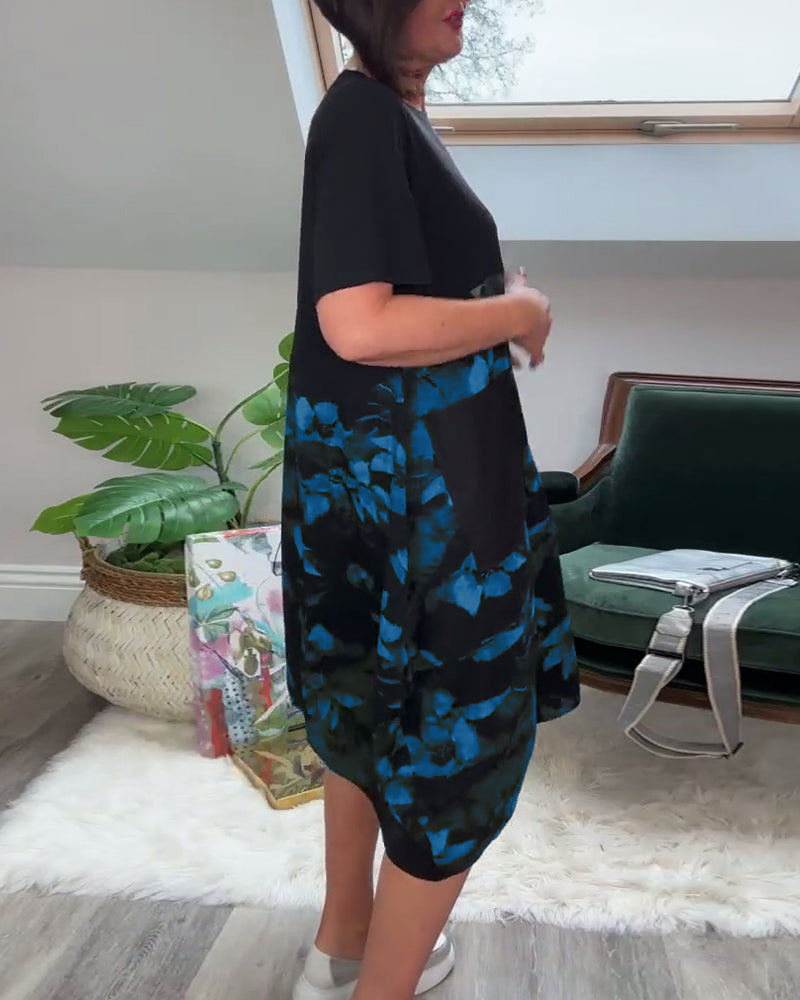 Patchworkkjole med Rund Halsudskæring og Blomsterprint