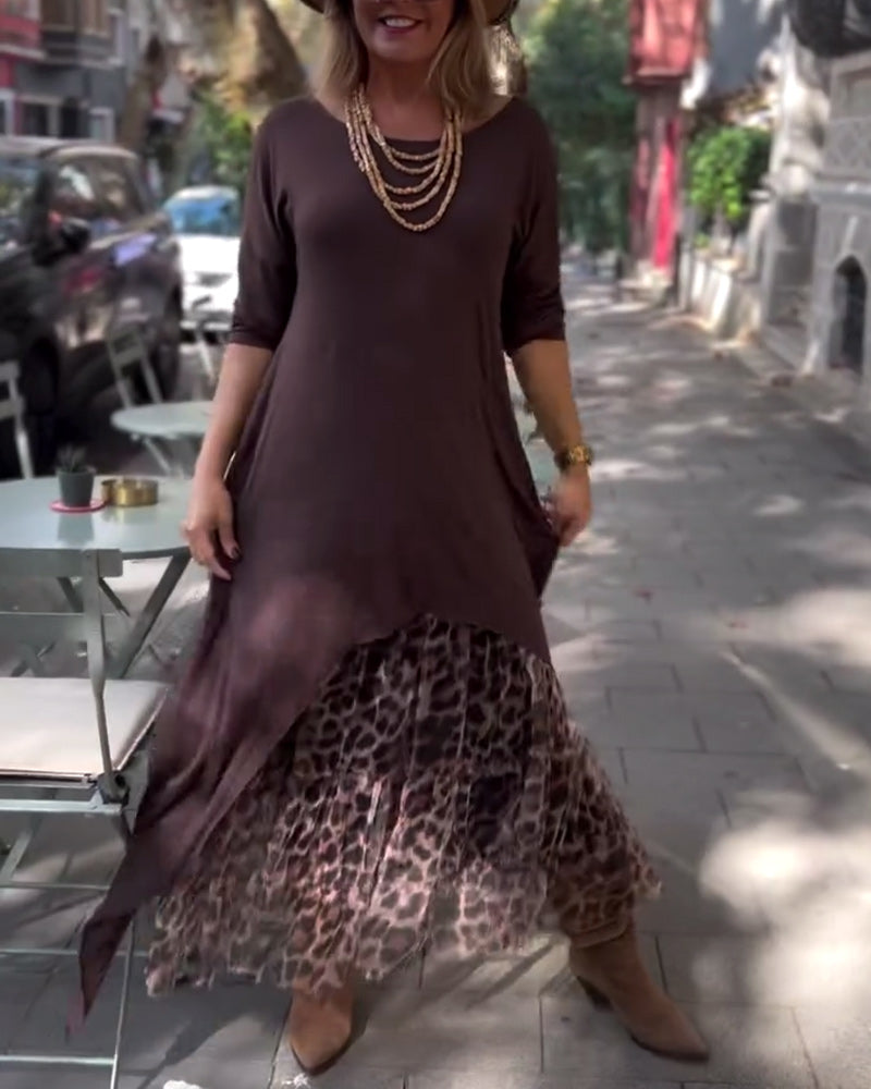 Bettina | Asymmetrisk Kjole med Leopard-Tyll Skørt