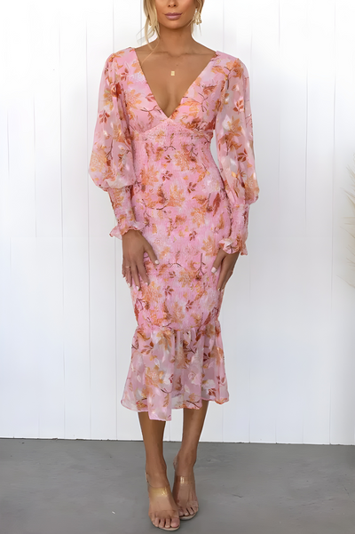 Robe Amilia Med V-udskæring & Puffede Ærmer
