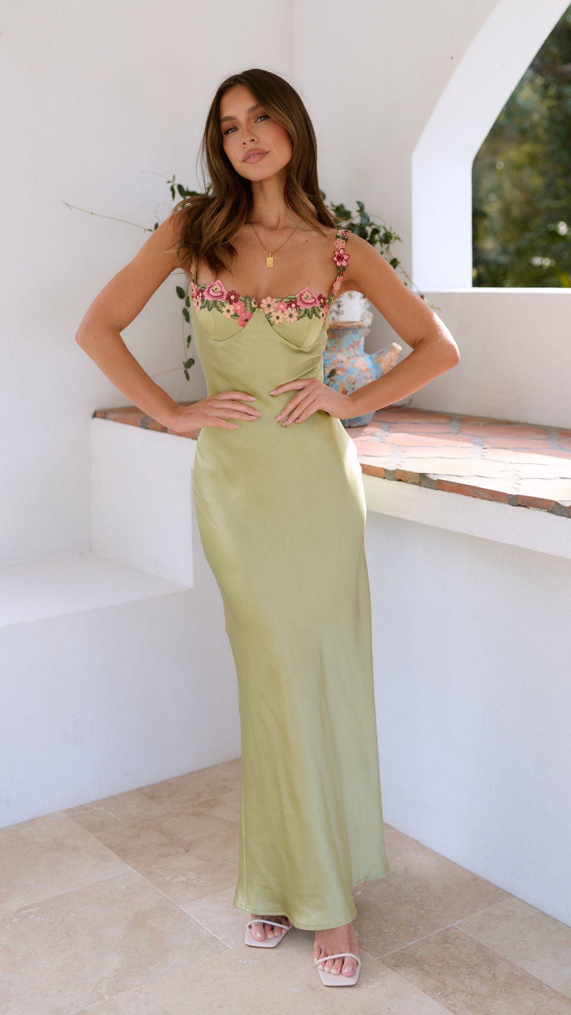 Rosea Maxi Kjole med blomstermotiv