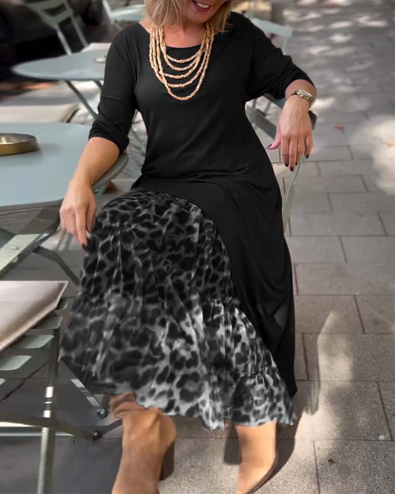 Bettina | Asymmetrisk Kjole med Leopard-Tyll Skørt
