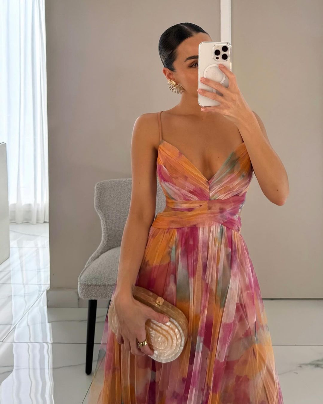 Rosea Elegant Maxikjole med Blondebinding og Print