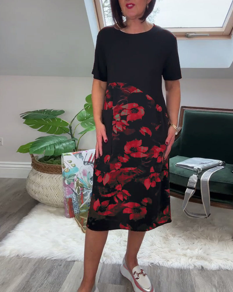 Patchworkkjole med Rund Halsudskæring og Blomsterprint