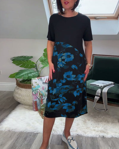 Patchworkkjole med Rund Halsudskæring og Blomsterprint
