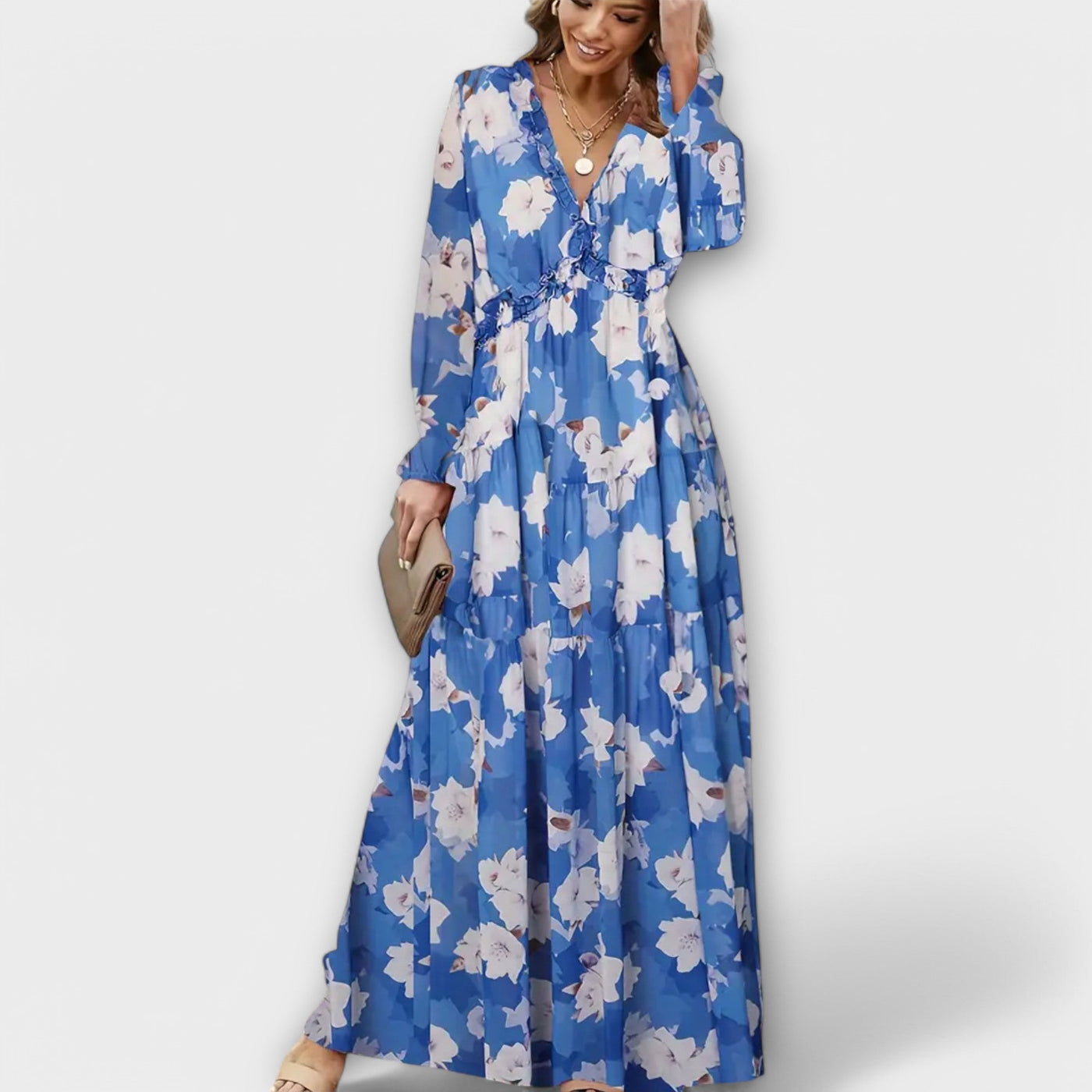 Lang & Elegant Kjole Med V-Hals