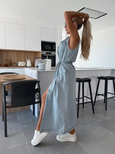 Sanne | Maxi Denim Kjole med Tidløs Elegance