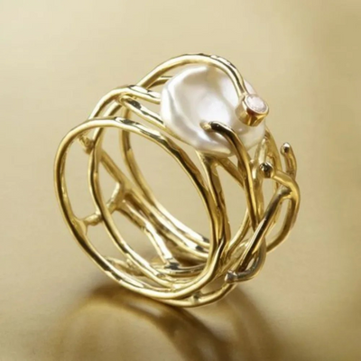 Retro Perle Guld Ring