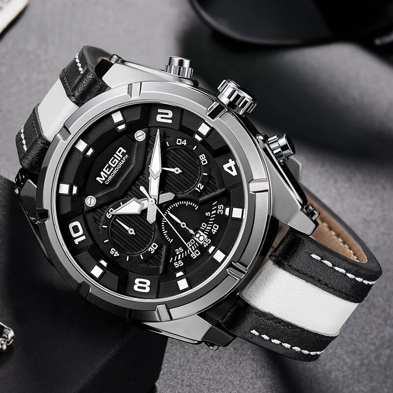 Luksus Læder Militær Sport Chronograph Ur