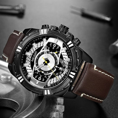 Luksus Kvarts Chronograph Militær Sport Læder Ur