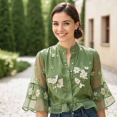 Eloise™ | Elegant Broderet Bluse™ fra Olsen & Olsen - DK