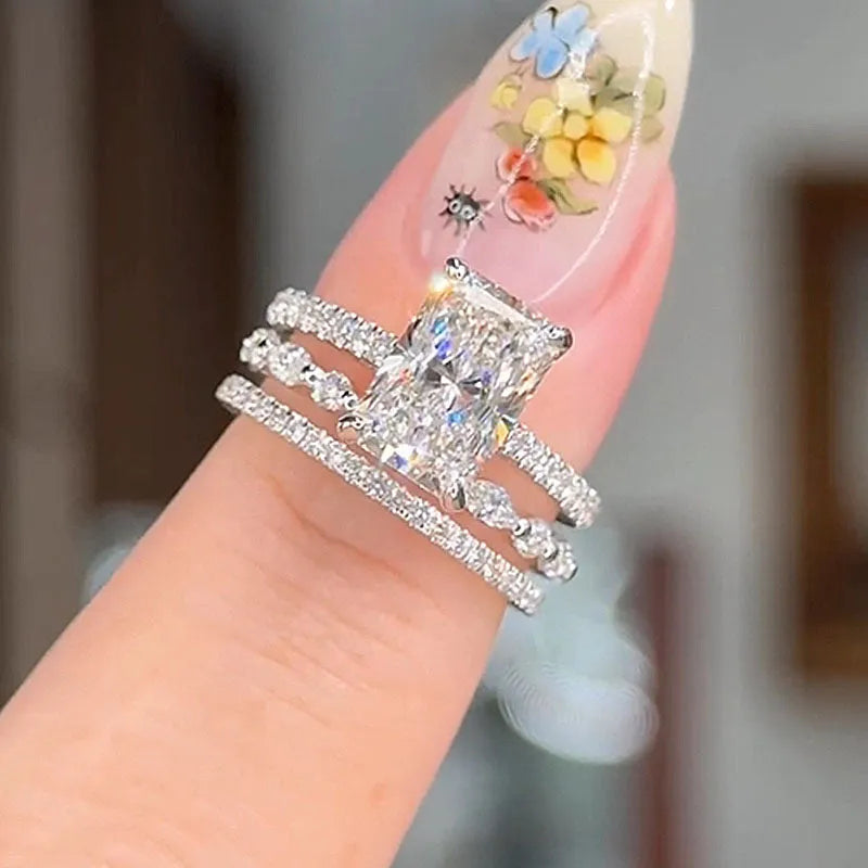 Jaily 3PC Bryllupsring Sæt | Hvidguld 18k
