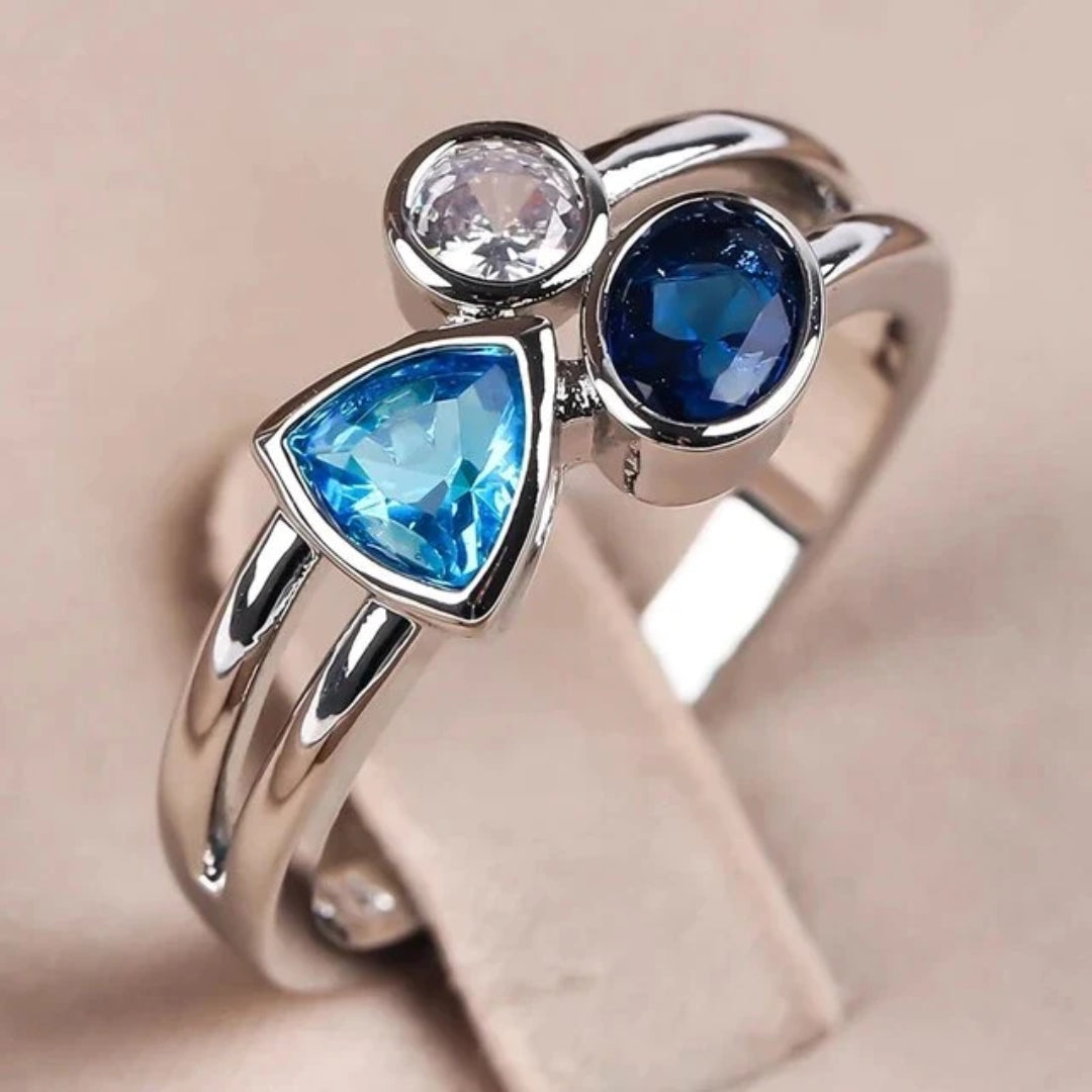 Vintage Ring med Blå Krystaller - DK