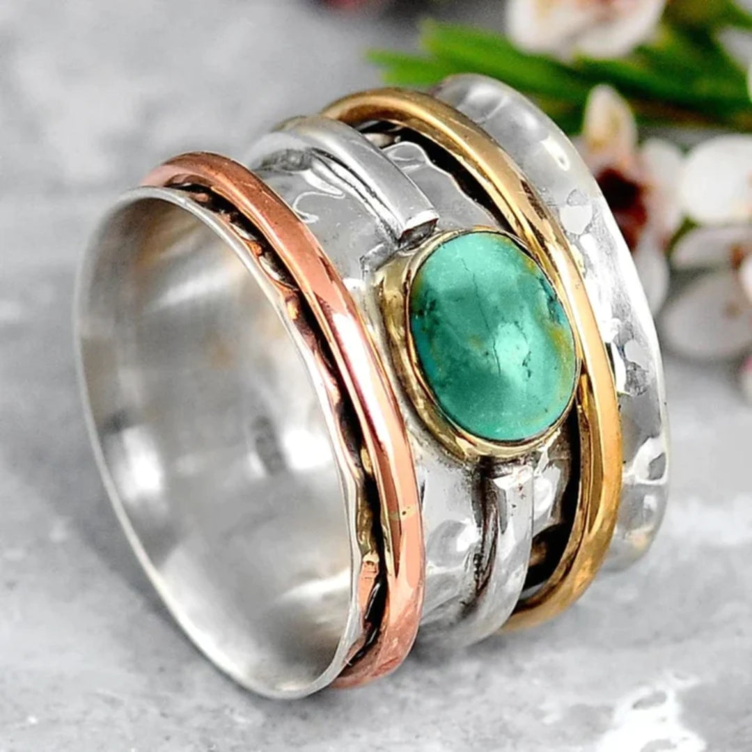 Retro Guld Sølv Turquoise Ring