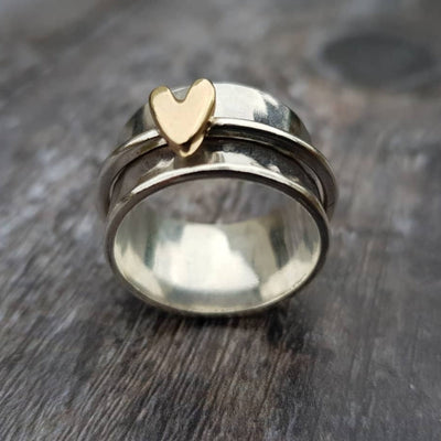 Gylden Hjerte Sølv Ring