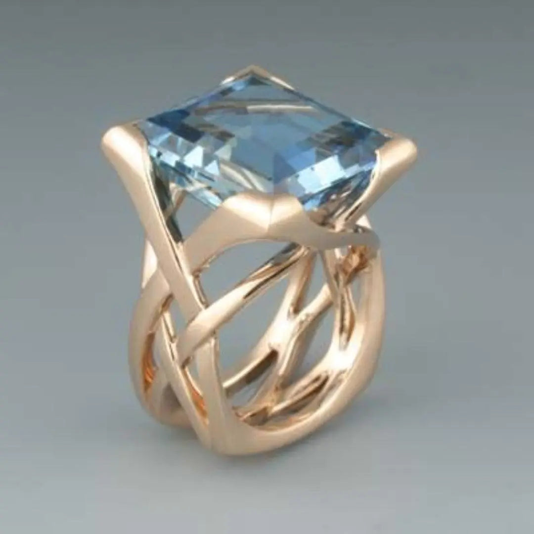 Vintage Rose Gold Blå Zirconia Ring